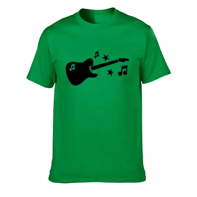 Guitar Music Notes Stars T Shirt Cotton Short Sleeve Tops SJA9