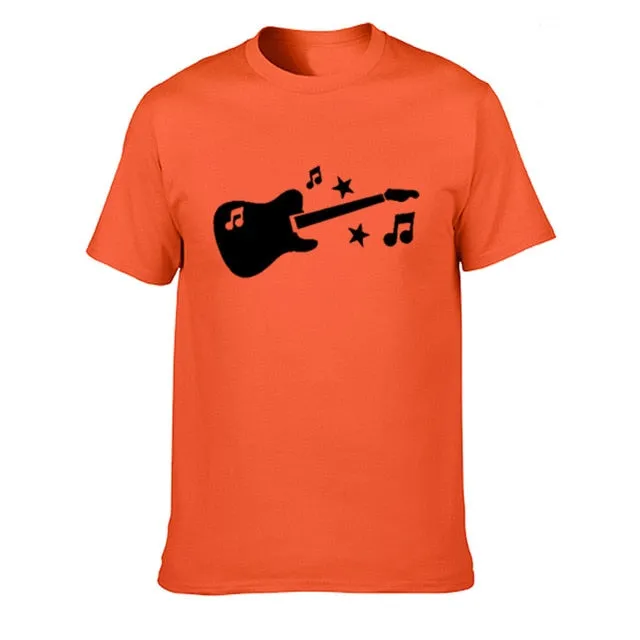 Guitar Music Notes Stars T Shirt Cotton Short Sleeve Tops SJA9