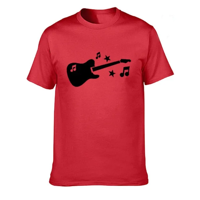 Guitar Music Notes Stars T Shirt Cotton Short Sleeve Tops SJA9