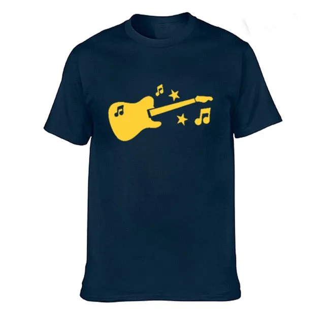 Guitar Music Notes Stars T Shirt Cotton Short Sleeve Tops SJA9