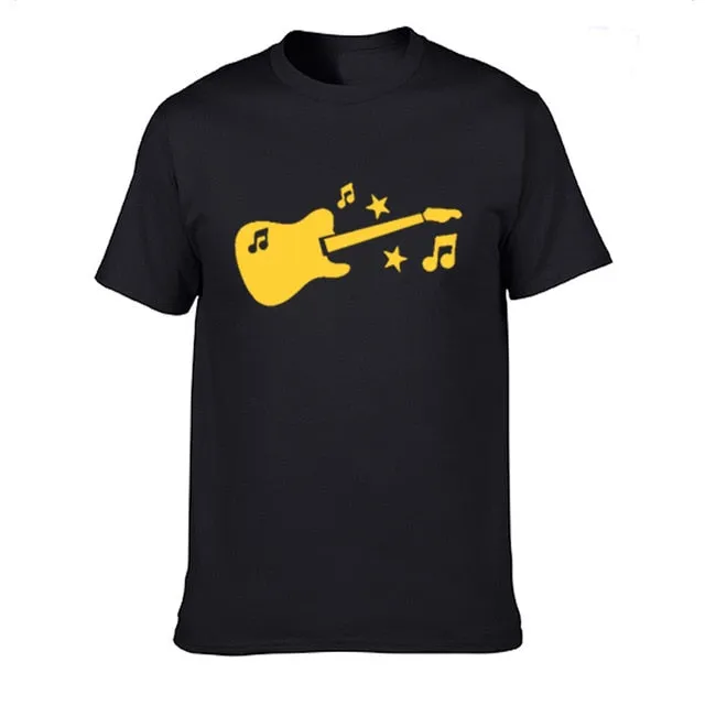 Guitar Music Notes Stars T Shirt Cotton Short Sleeve Tops SJA9