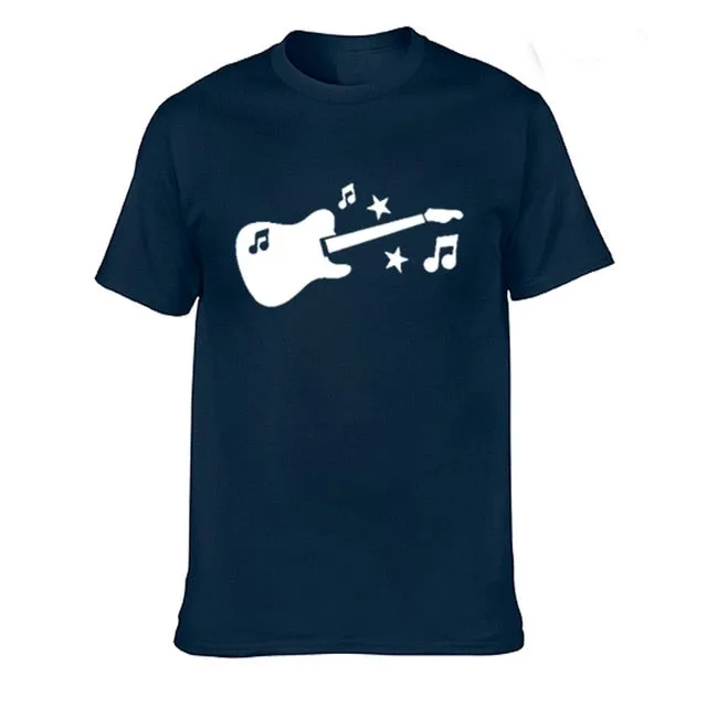 Guitar Music Notes Stars T Shirt Cotton Short Sleeve Tops SJA9