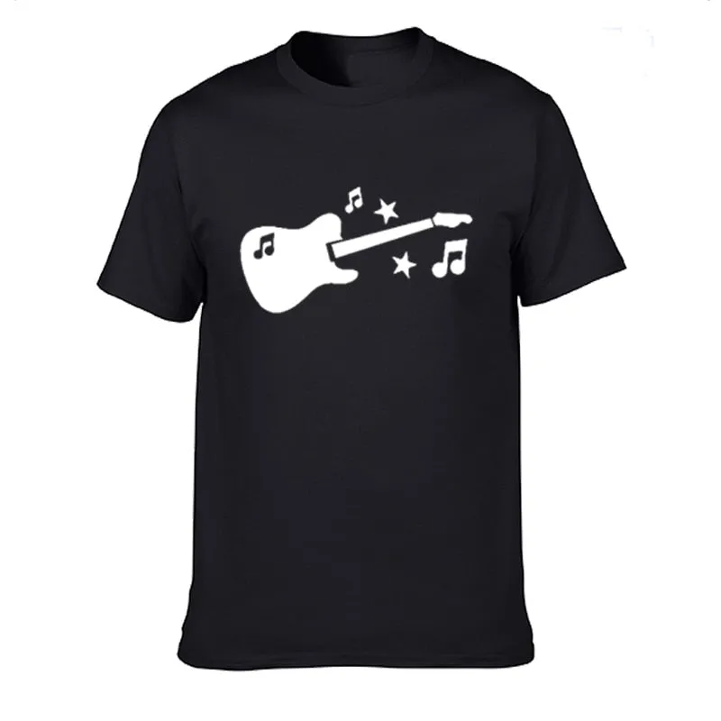 Guitar Music Notes Stars T Shirt Cotton Short Sleeve Tops SJA9