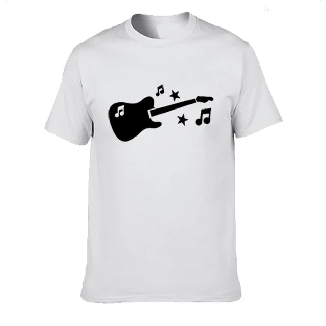 Guitar Music Notes Stars T Shirt Cotton Short Sleeve Tops SJA9