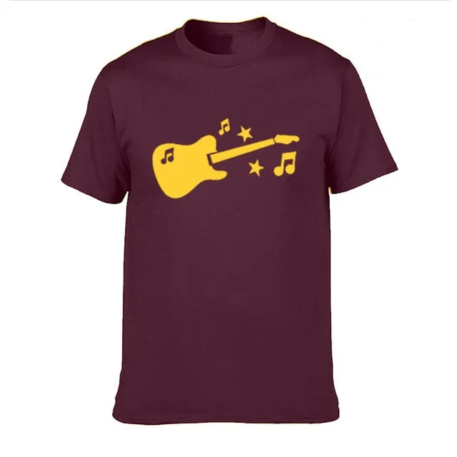Guitar Music Notes Stars T Shirt Cotton Short Sleeve Tops SJA9