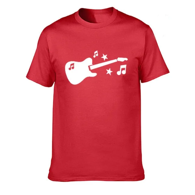 Guitar Music Notes Stars T Shirt Cotton Short Sleeve Tops SJA9