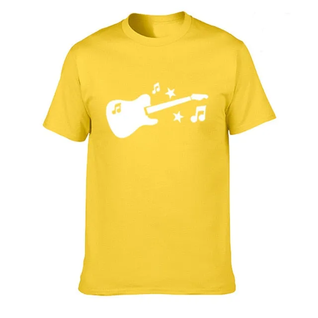 Guitar Music Notes Stars T Shirt Cotton Short Sleeve Tops SJA9