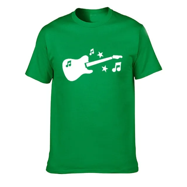 Guitar Music Notes Stars T Shirt Cotton Short Sleeve Tops SJA9