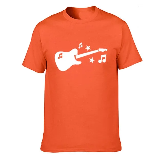 Guitar Music Notes Stars T Shirt Cotton Short Sleeve Tops SJA9