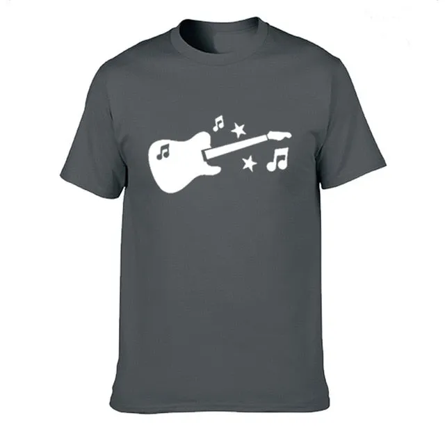 Guitar Music Notes Stars T Shirt Cotton Short Sleeve Tops SJA9