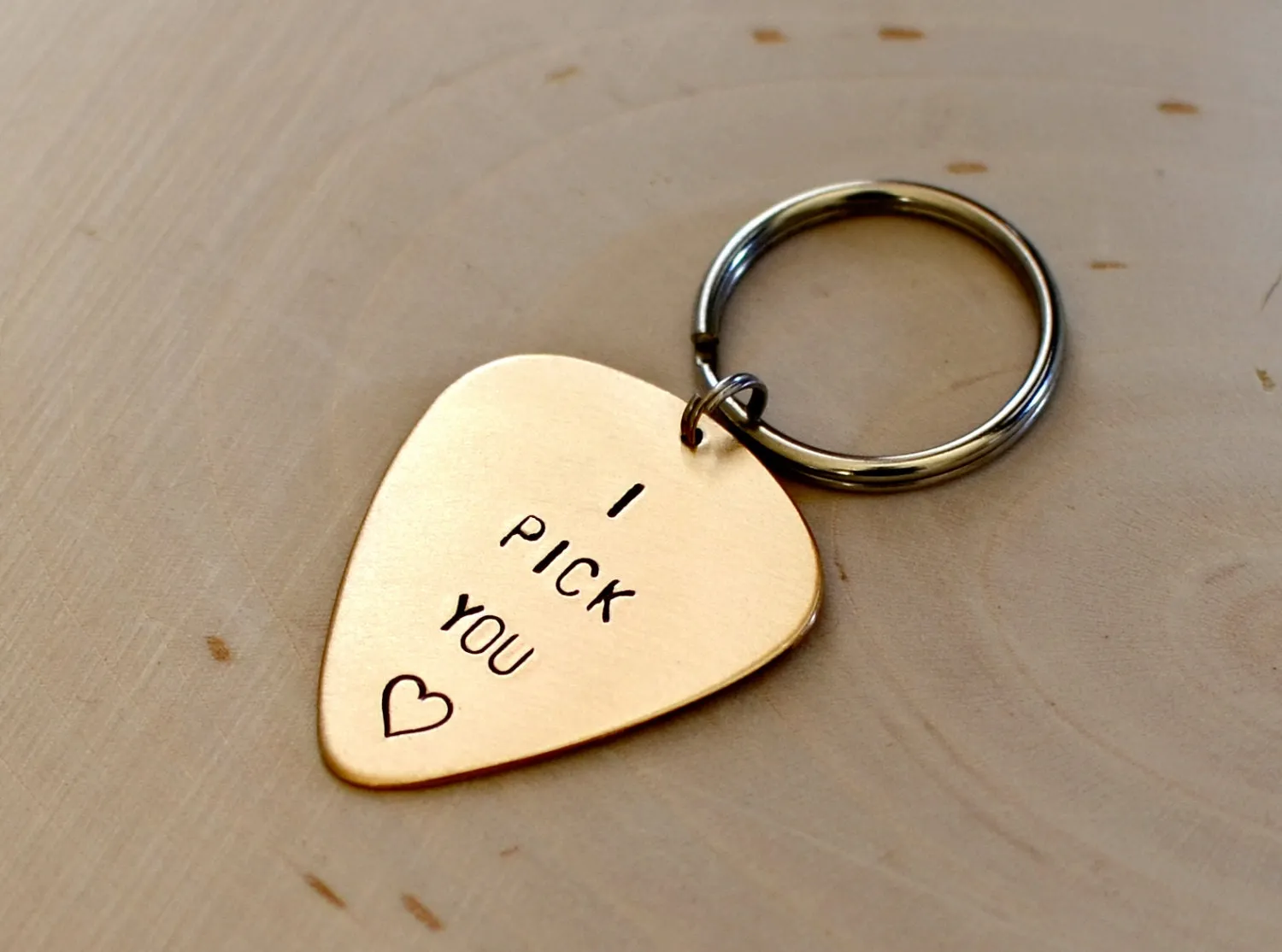 Guitar Pick Key Chain I Pick You in Bronze