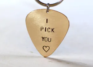 Guitar Pick Key Chain I Pick You in Bronze