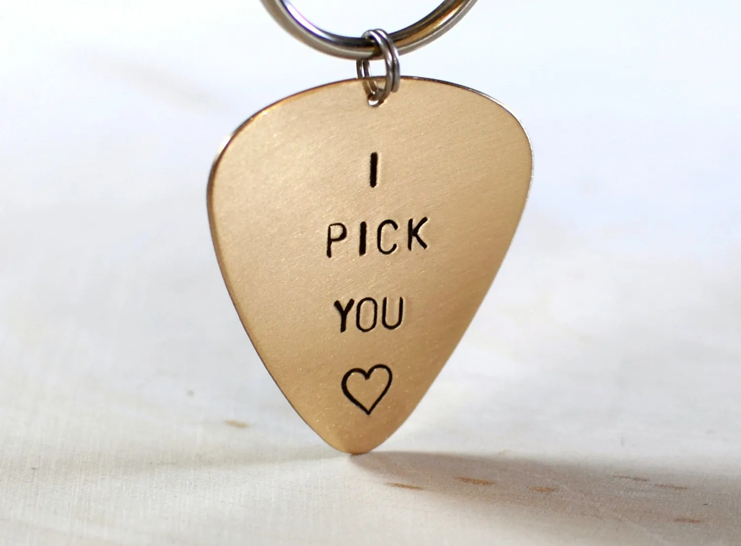 Guitar Pick Key Chain I Pick You in Bronze