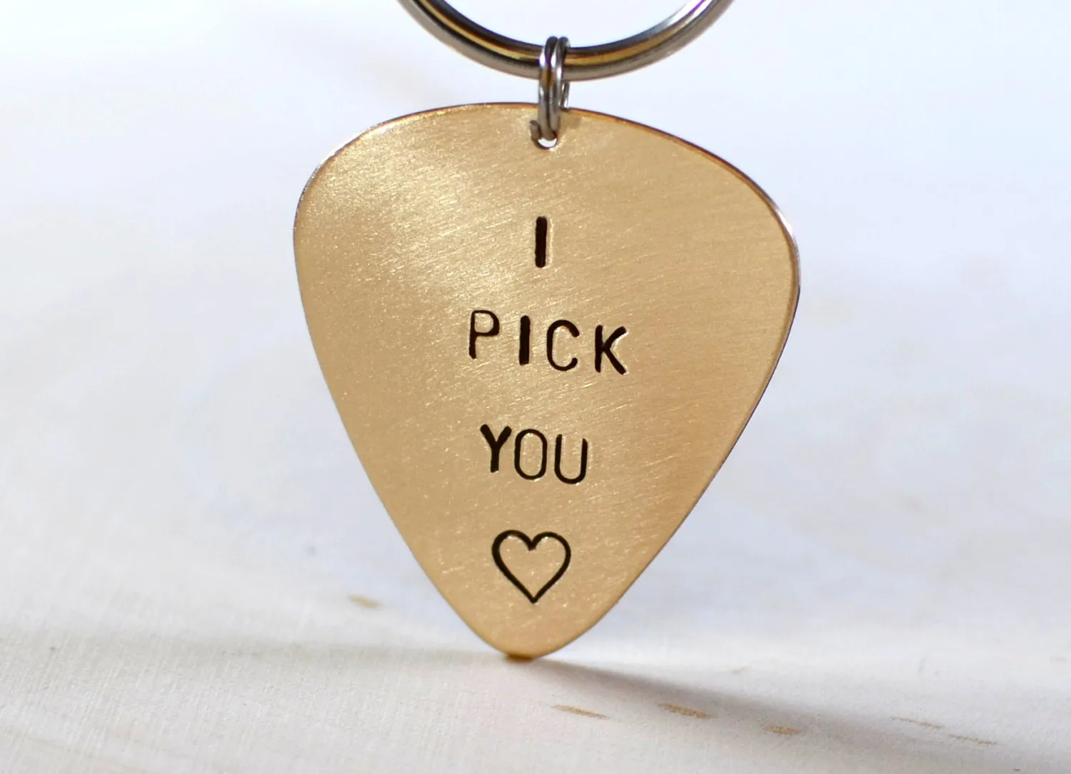 Guitar Pick Key Chain I Pick You in Bronze
