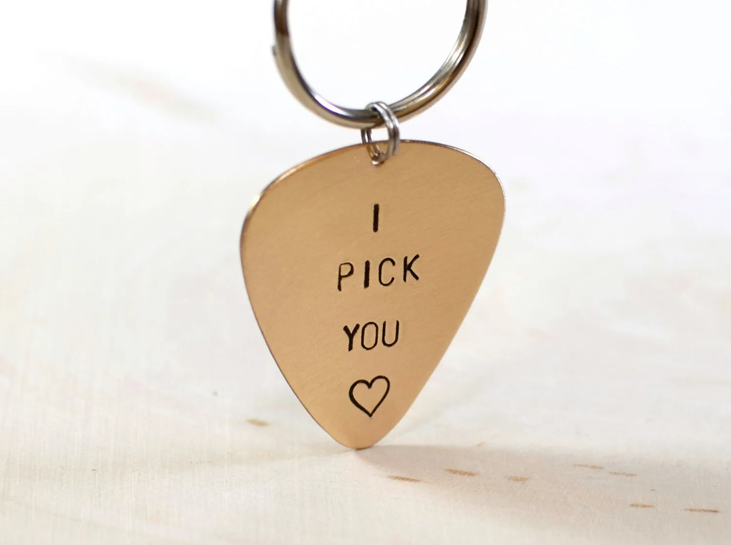 Guitar Pick Key Chain I Pick You in Bronze