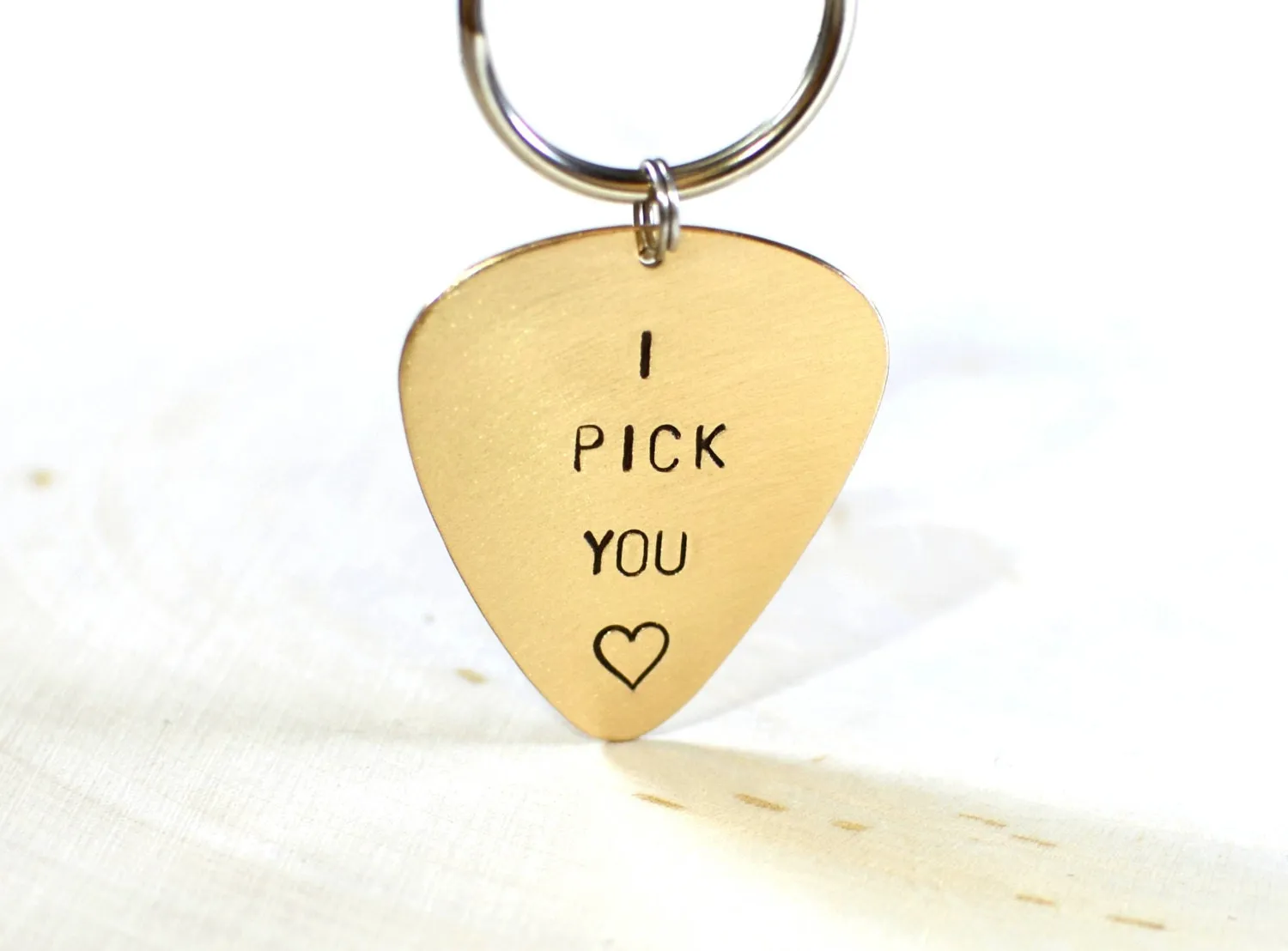 Guitar Pick Key Chain I Pick You in Bronze