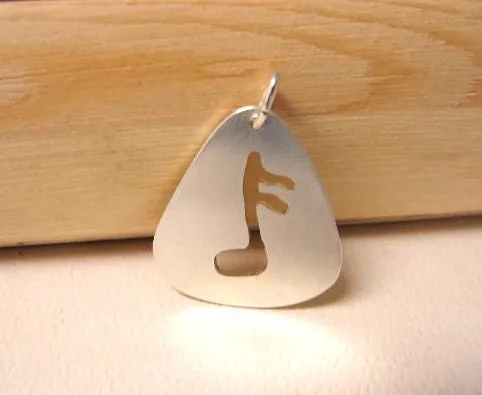 Guitar Pick Sterling Silver Pendant with Music Note Cut Out
