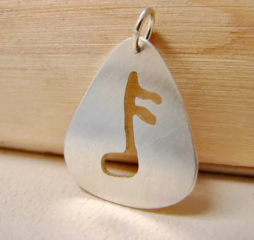 Guitar Pick Sterling Silver Pendant with Music Note Cut Out
