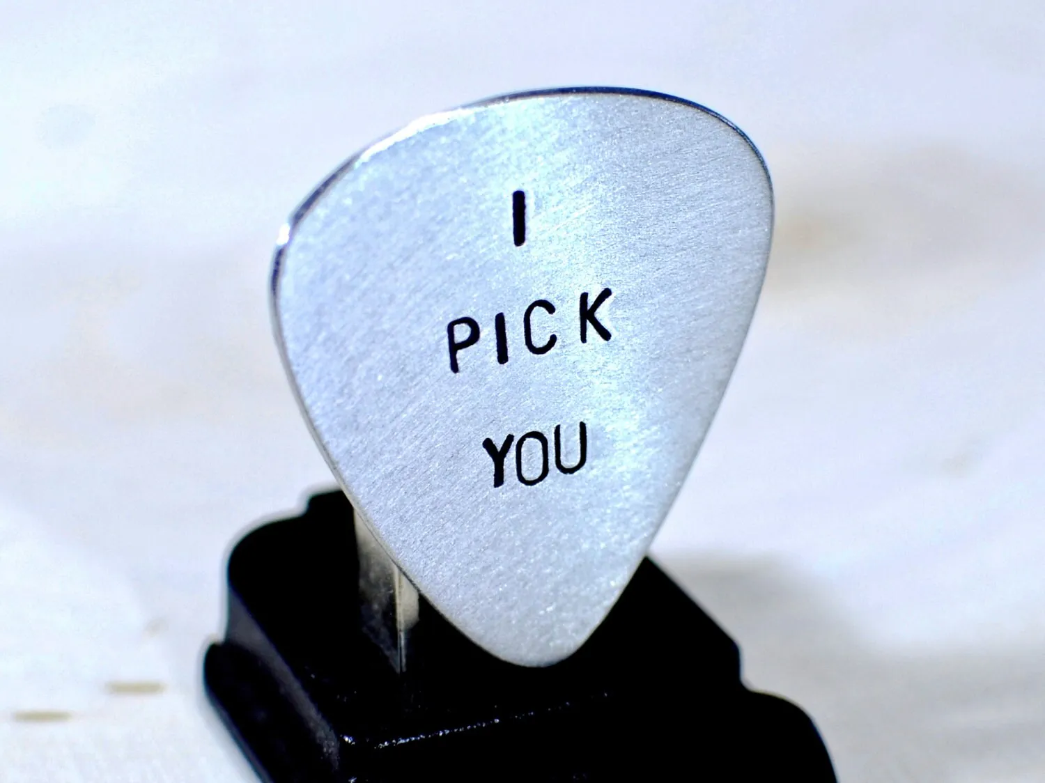 Guitar Pick with I Pick You in your choice of metals