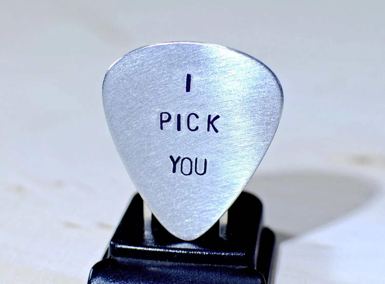 Guitar Pick with I Pick You in your choice of metals