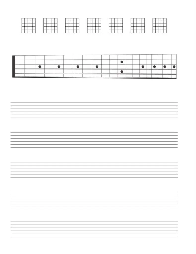 Guitar Tab Mauscript Paper - 80 Perforated Pages - Spiral-Bound