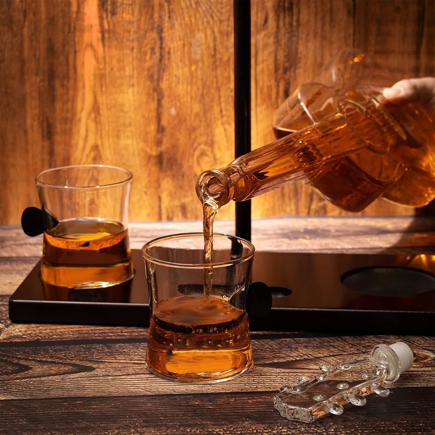 Guitar Whiskey Decanter, Mahogany Base - 1000 ML Glass Decanter 14" H For Whiskey, Scotch, Spirits, Wine Or Vodka For Music Lovers and Guitar Players