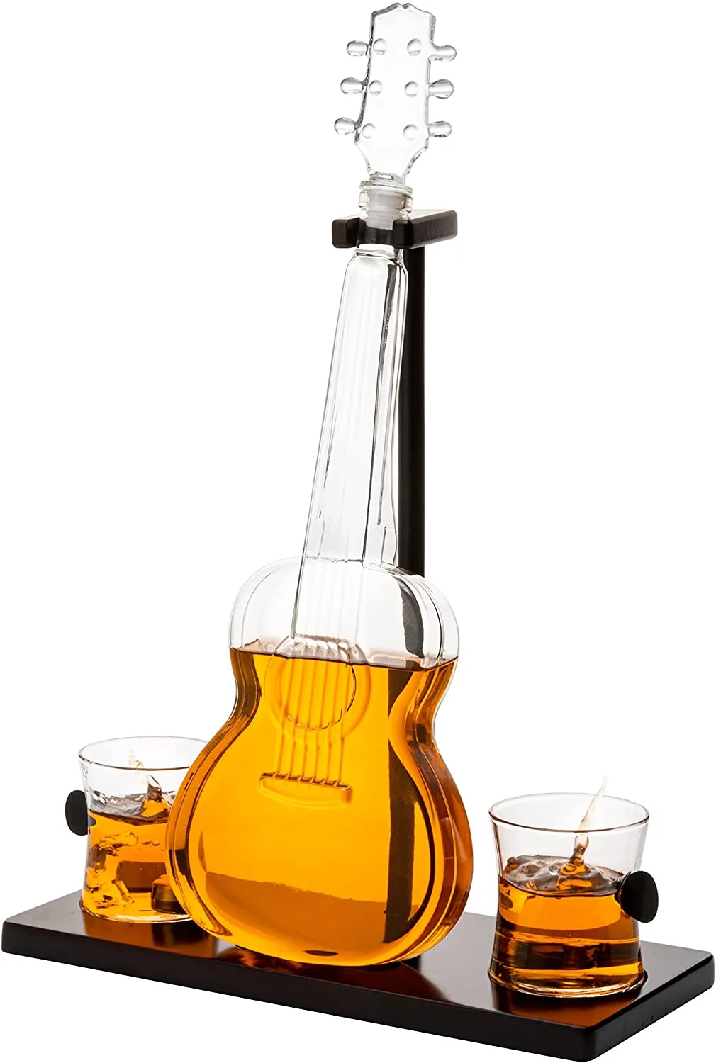 Guitar Whiskey Decanter, Mahogany Base - 1000 ML Glass Decanter 14" H For Whiskey, Scotch, Spirits, Wine Or Vodka For Music Lovers and Guitar Players