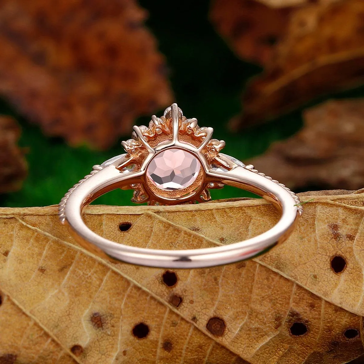 Halo Round Cut Natural Pink Morganite 14k Gold Engagement Ring
