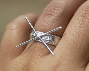 Handmade Claw Ring 100% Sterling Silver For Stone Setting, 4 Round prongs, Vine Textured Shank