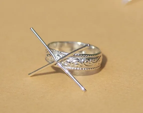 Handmade Claw Ring 100% Sterling Silver For Stone Setting, 4 Round prongs, Vine Textured Shank