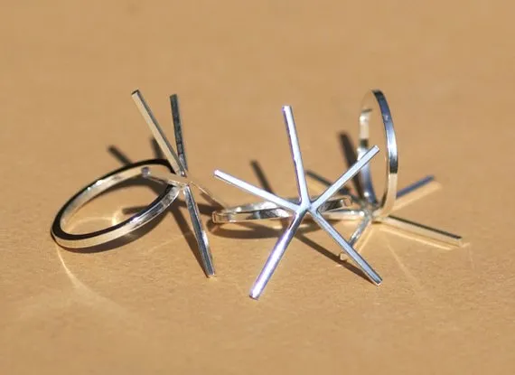 Handmade Claw Ring 100% Sterling Silver For Stone Setting, 5 Square prongs