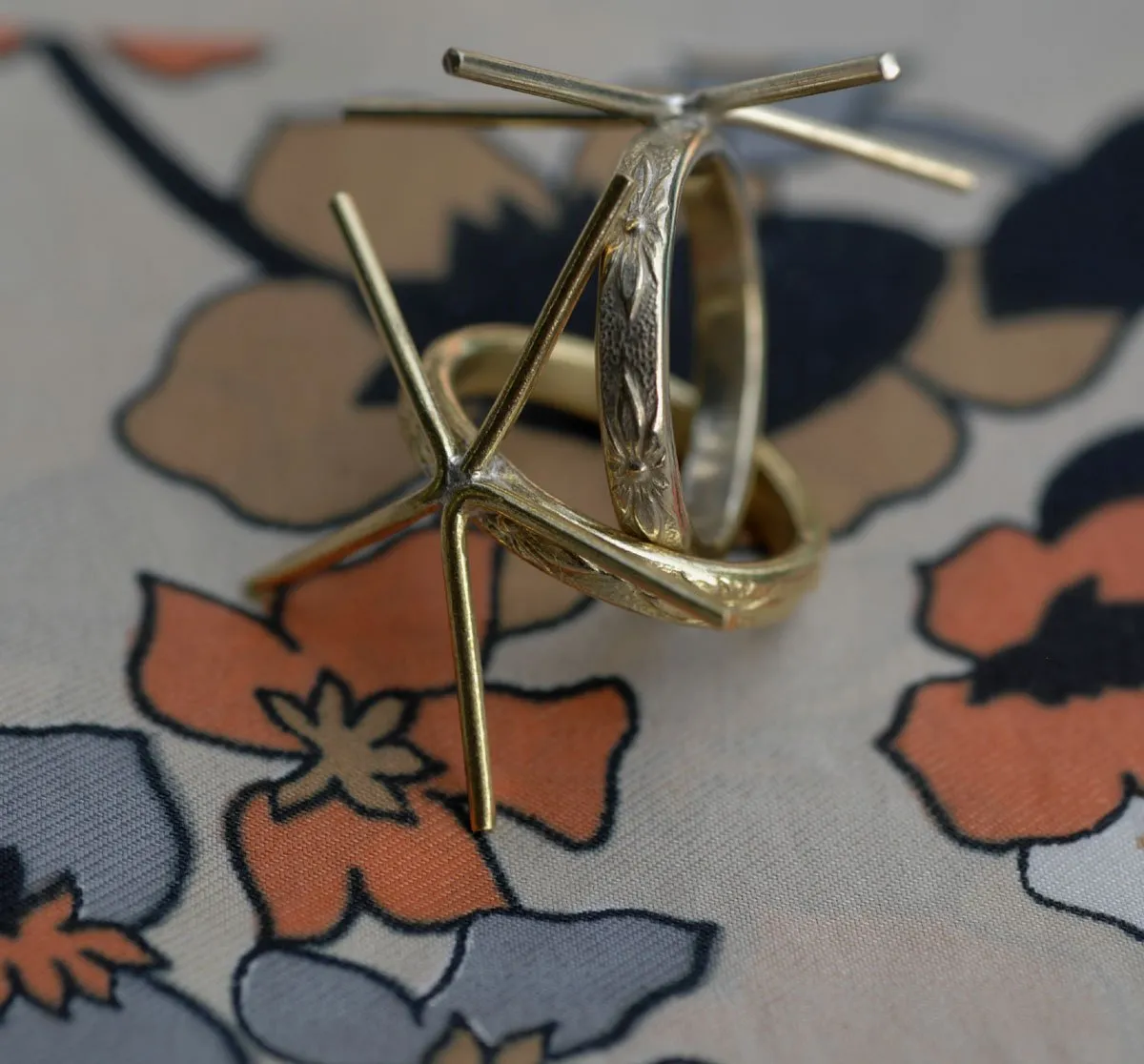 Handmade Claw Ring for Setting Stones, Flower design, 5 Prongs