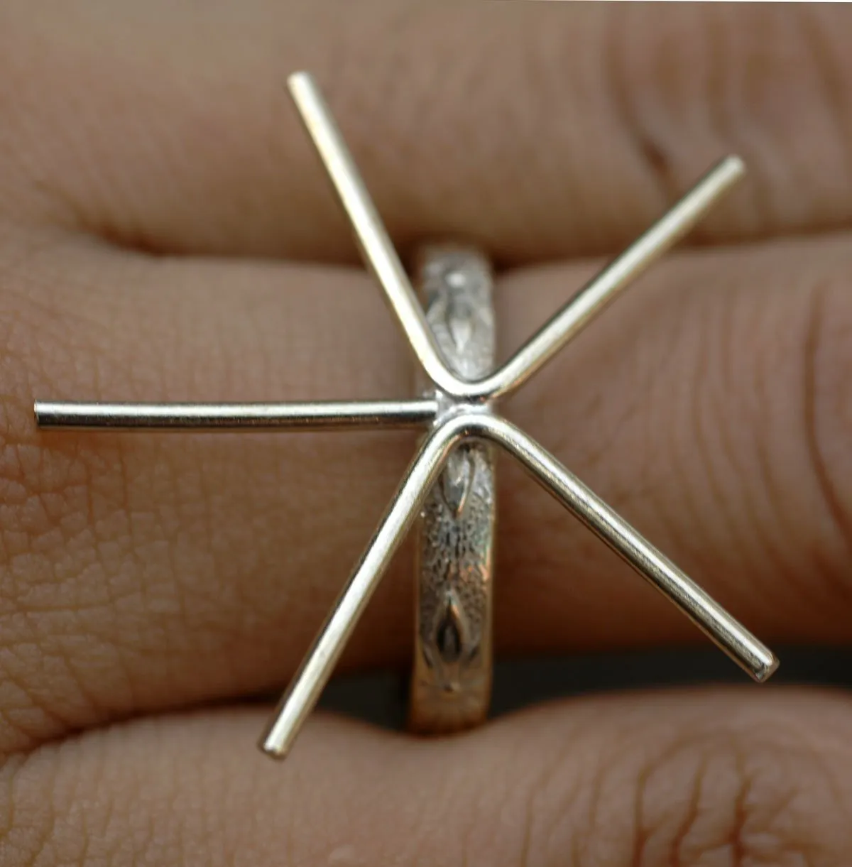 Handmade Claw Ring for Setting Stones, Flower design, 5 Prongs