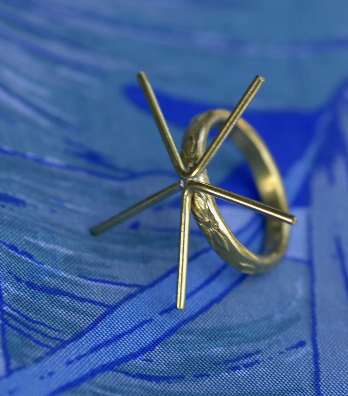 Handmade Claw Ring for Setting Stones, Flower design, 5 Prongs