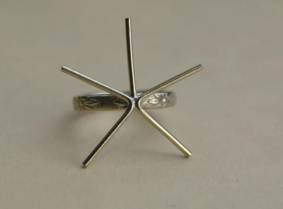 Handmade Claw Ring for Setting Stones, Flower design, 5 Prongs