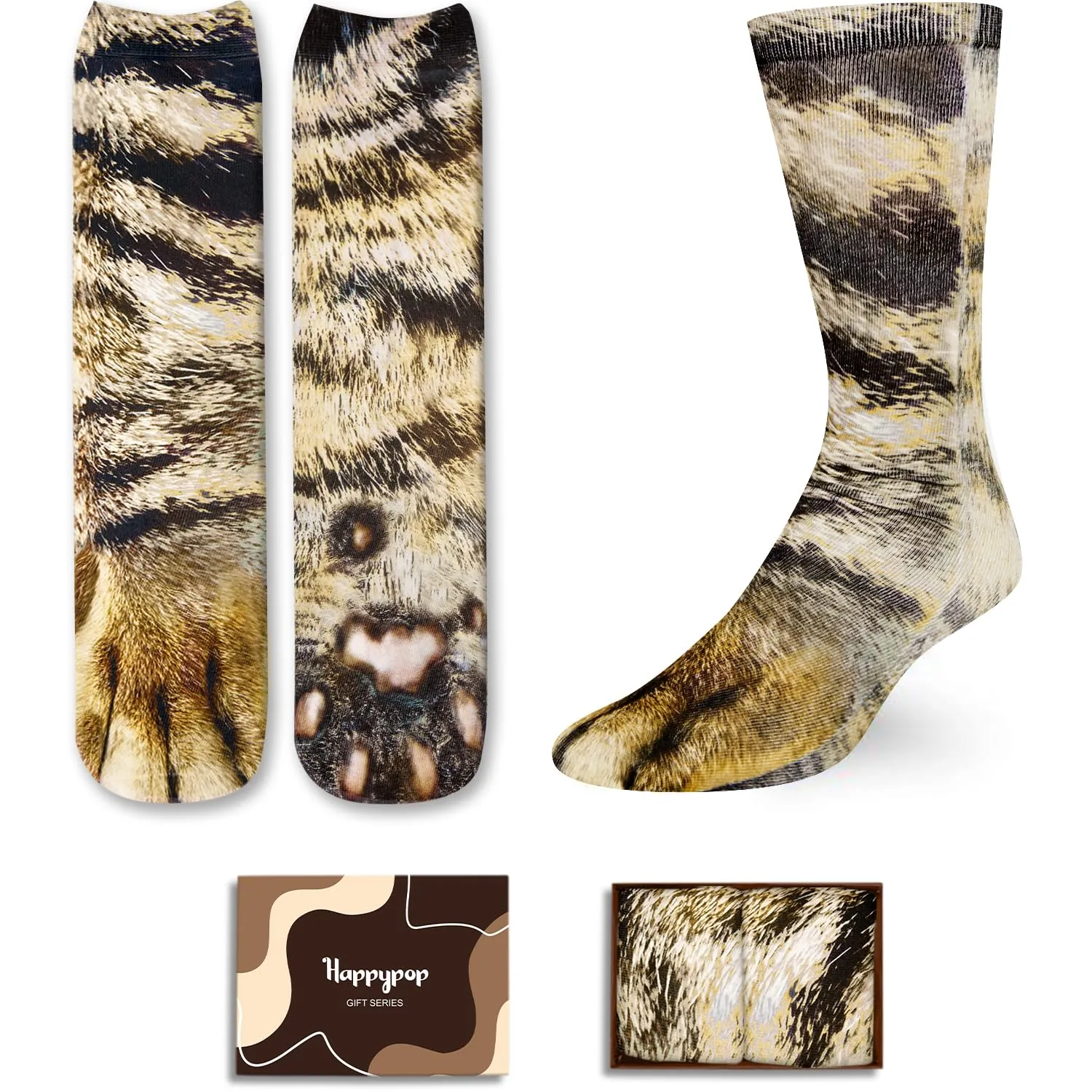 HAPPYPOP Cat Gifts for Teens - Novelty 3D Animal Paw Socks Stocking Stuffers for Adult Women Men, Christmas Gifts for Teens