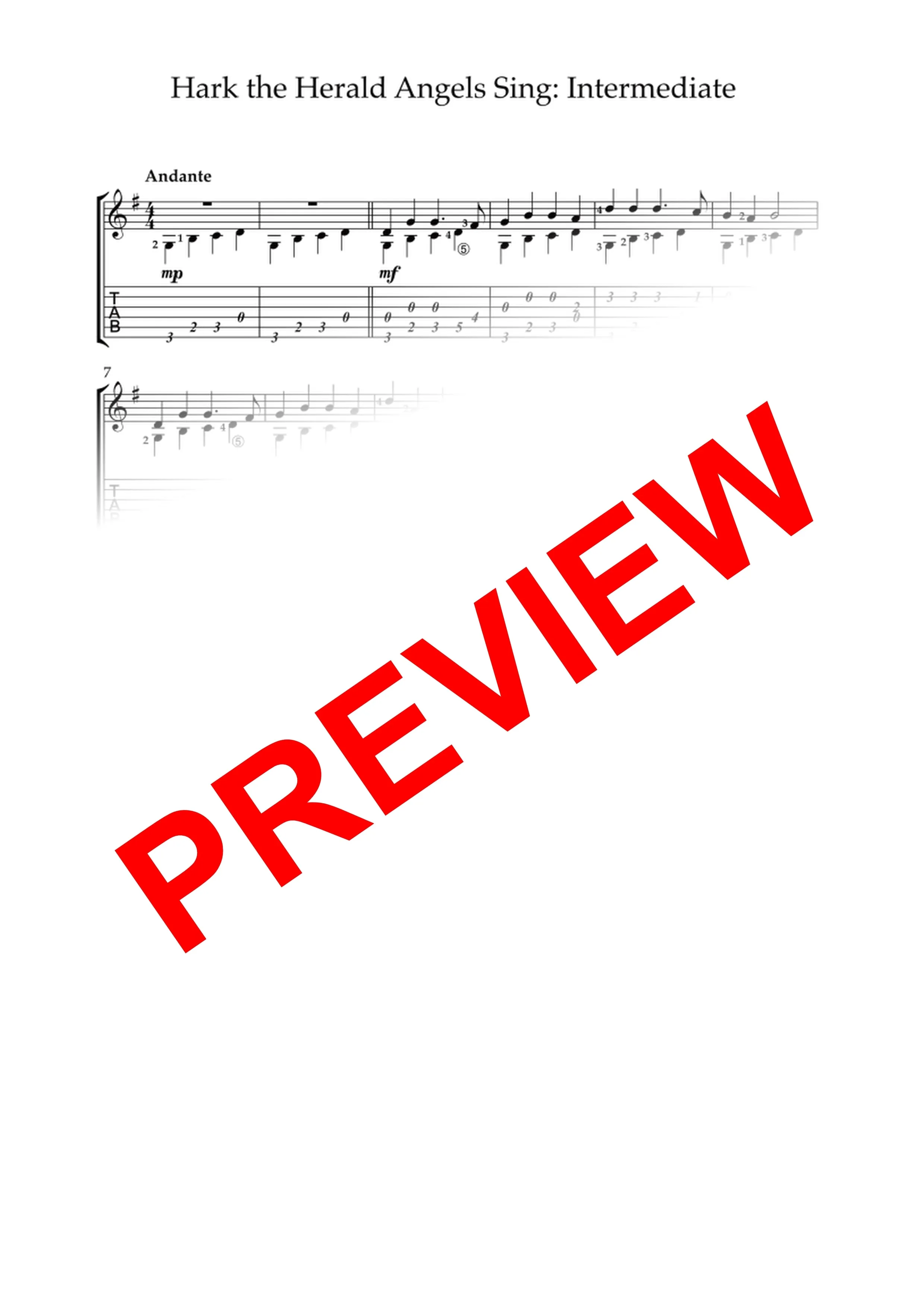 Hark The Herald Angels Sing: PDF Intermediate Version for guitar - Sheet Music Download