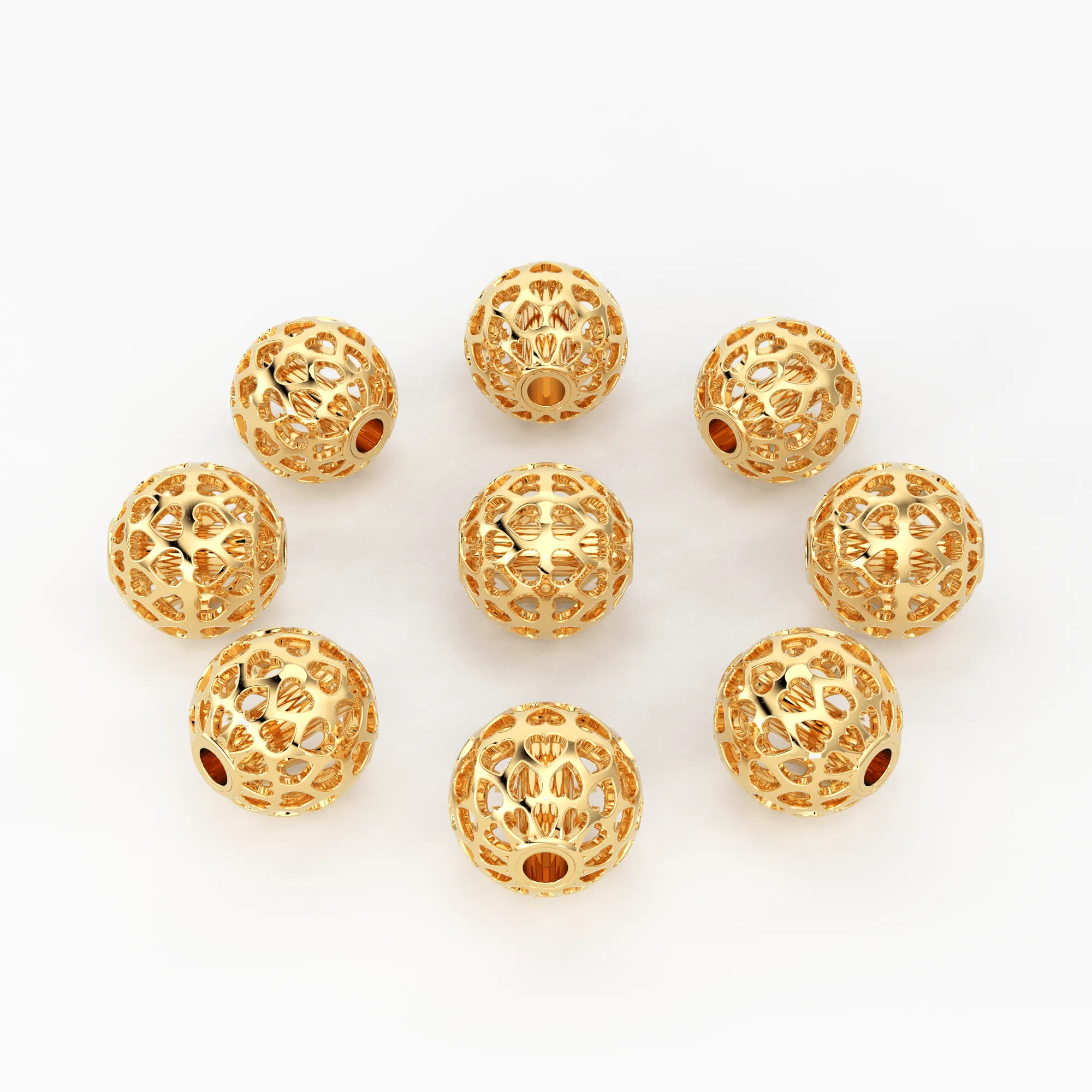 Heart Cutout Solid Gold Handmade Designer Round Spacer Gold Bead Finding 10mm
