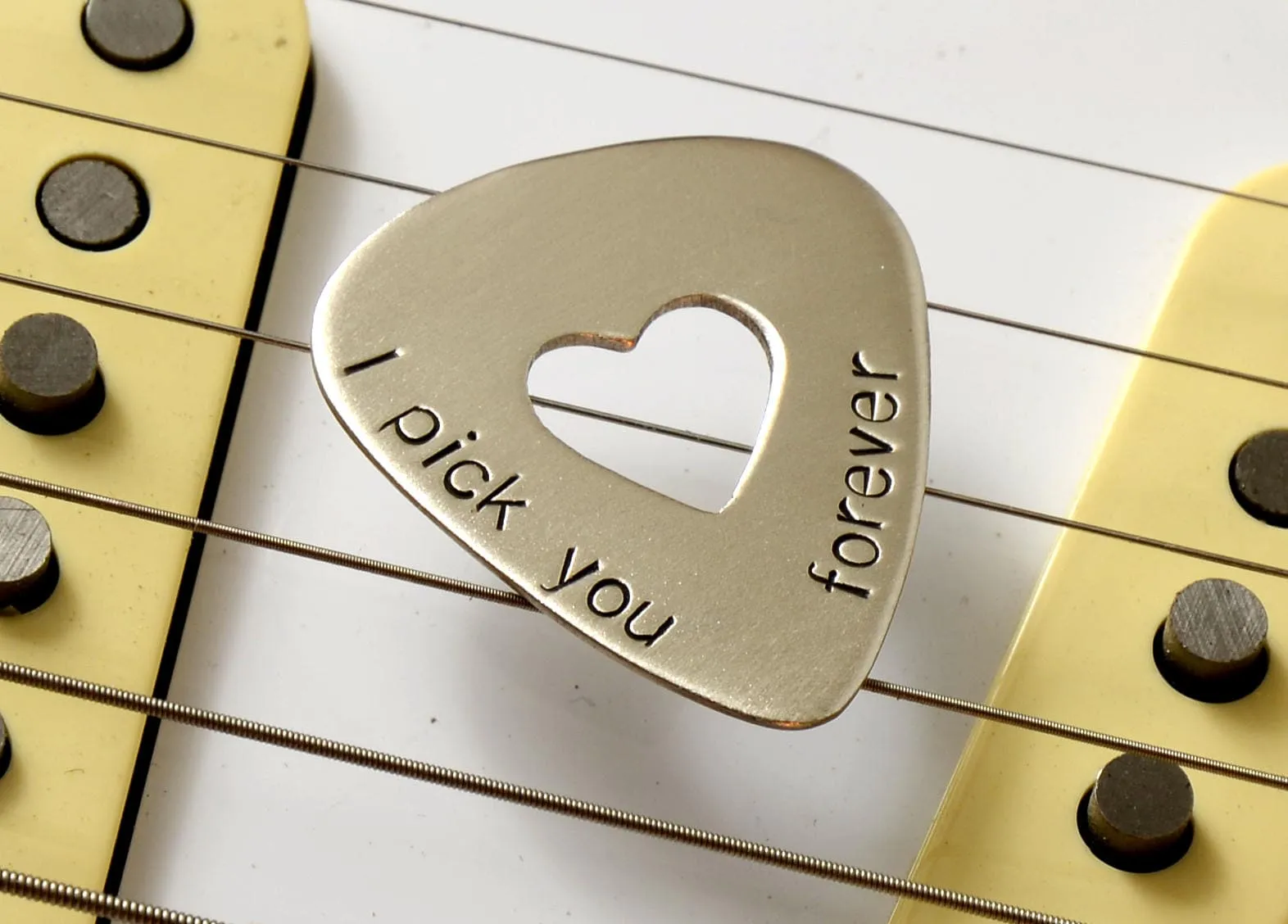 I Pick You Forever Sterling Silver Guitar Pick with Cutout Heart