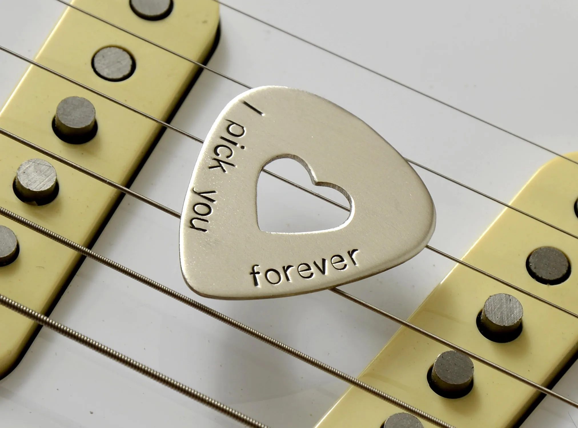 I Pick You Forever Sterling Silver Guitar Pick with Cutout Heart