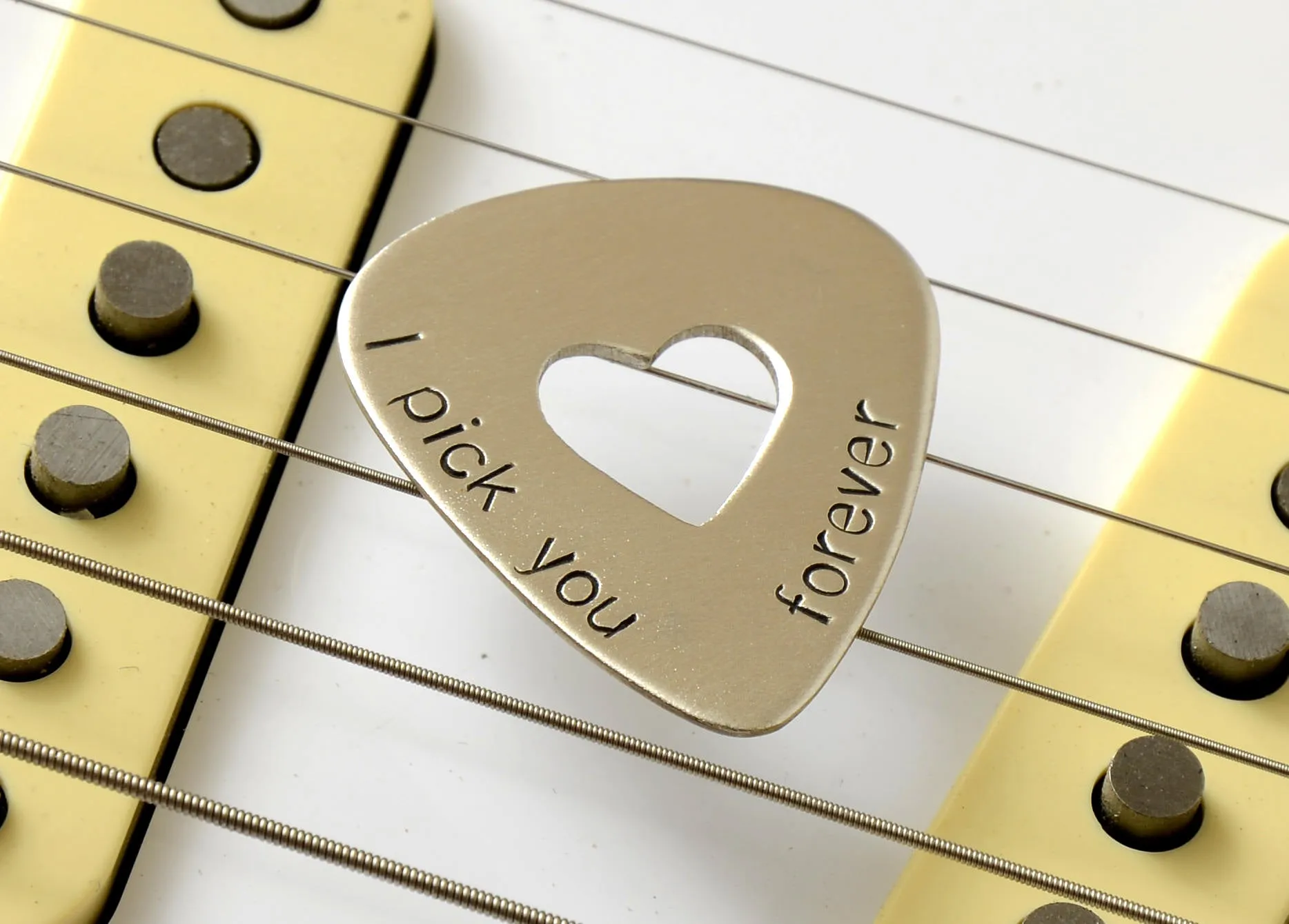 I Pick You Forever Sterling Silver Guitar Pick with Cutout Heart