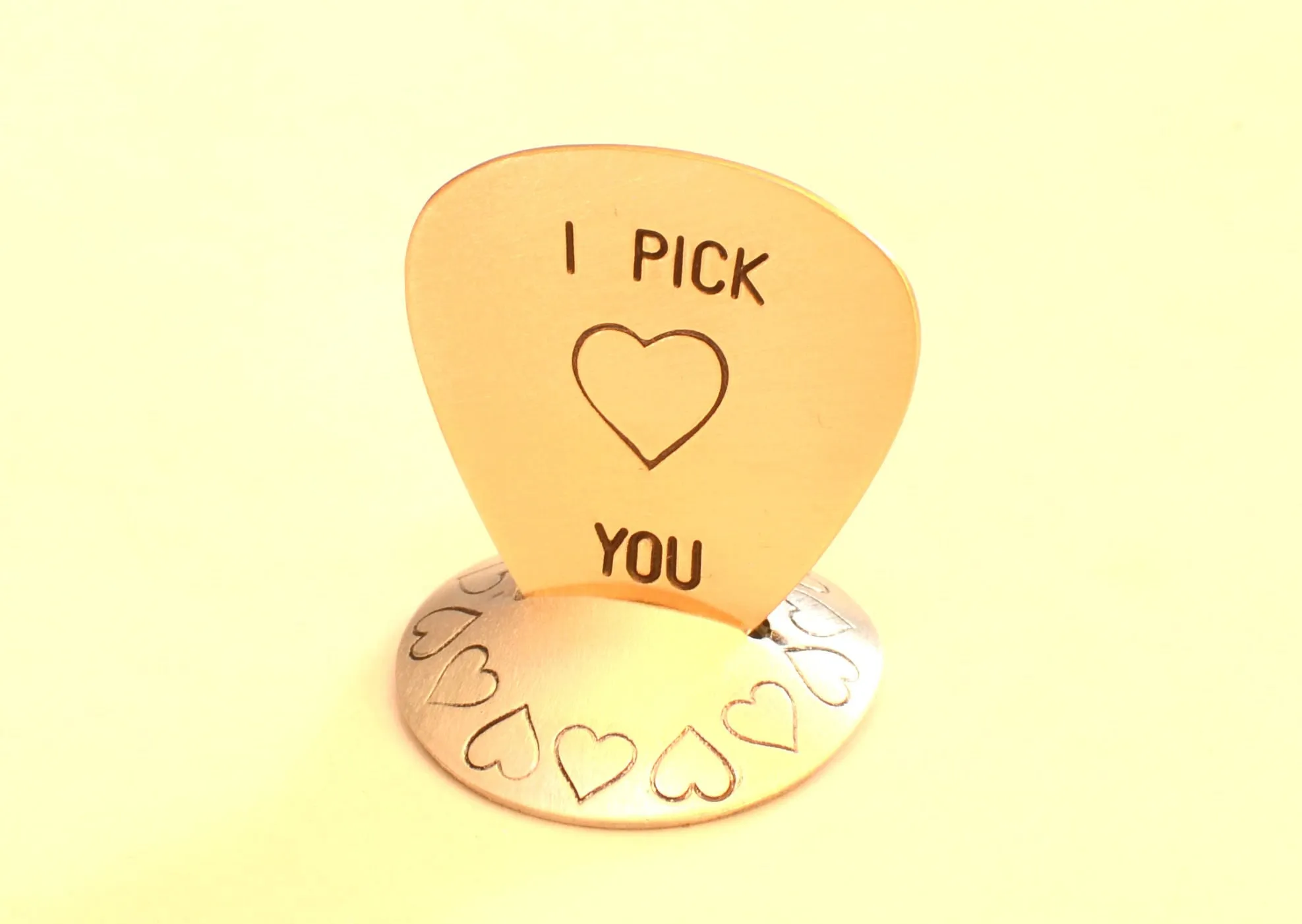 I Pick You on a Bronze Guitar Pick with a Heart