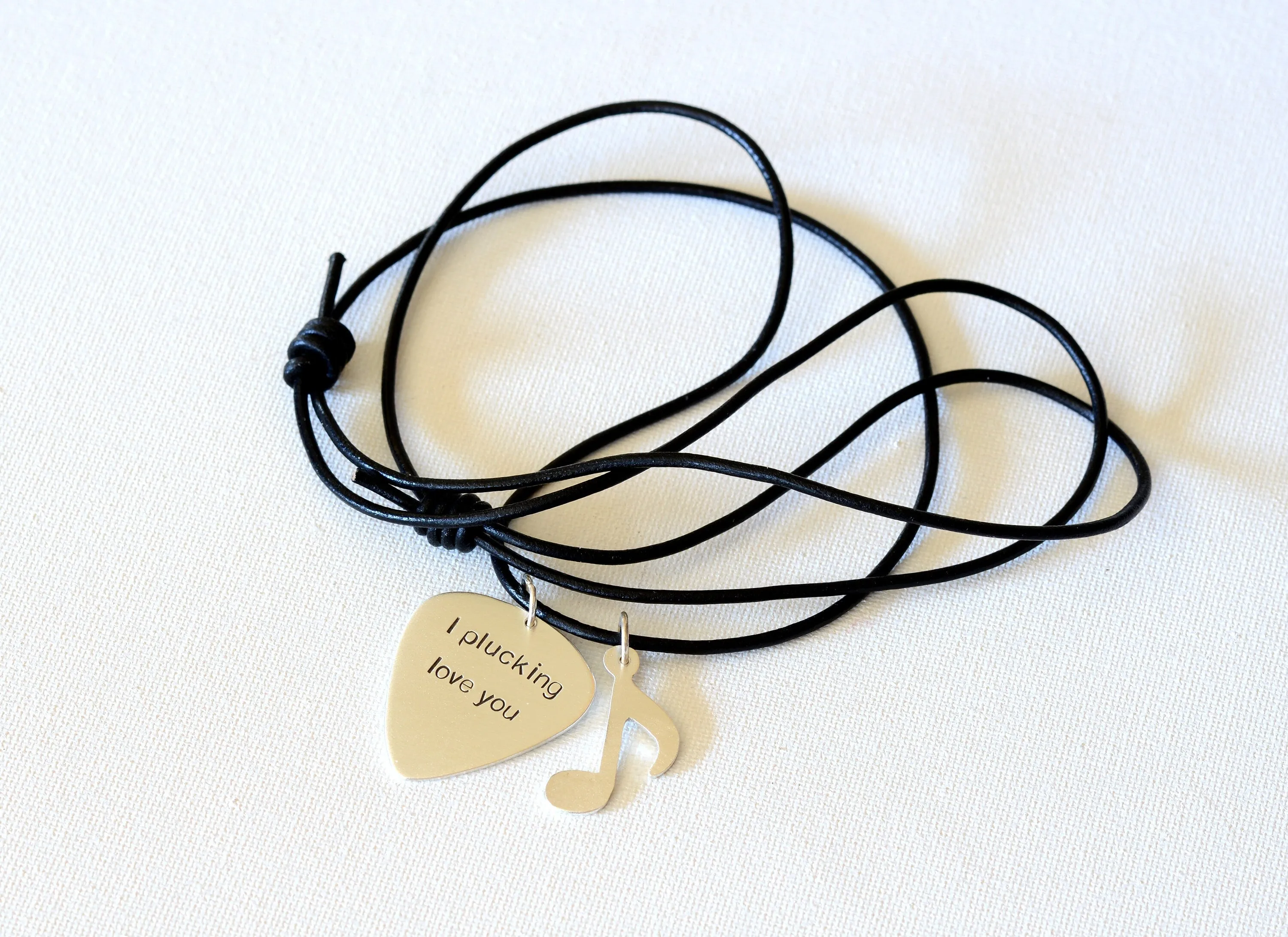 I plucking love you sterling silver guitar pick necklace