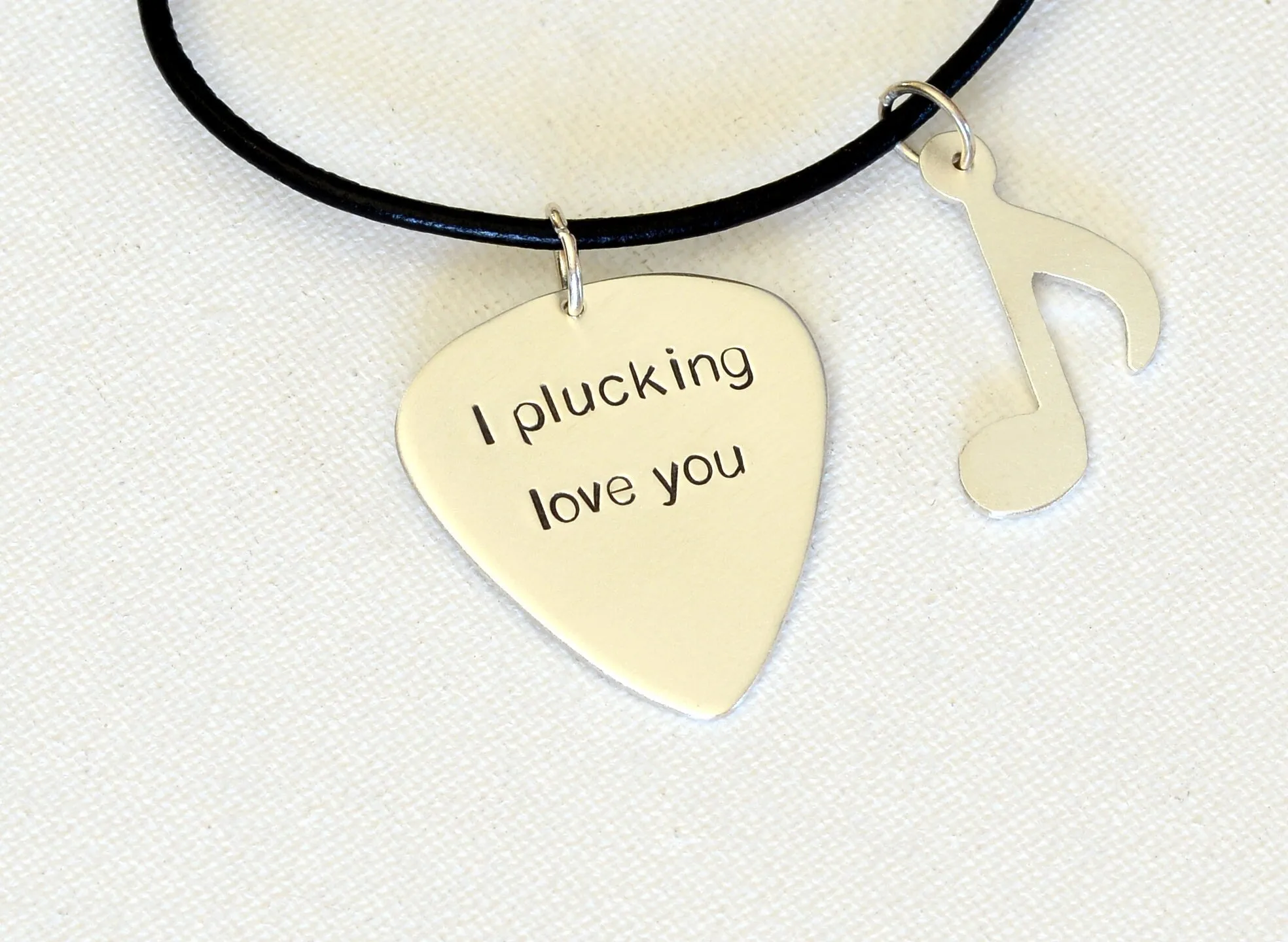 I plucking love you sterling silver guitar pick necklace