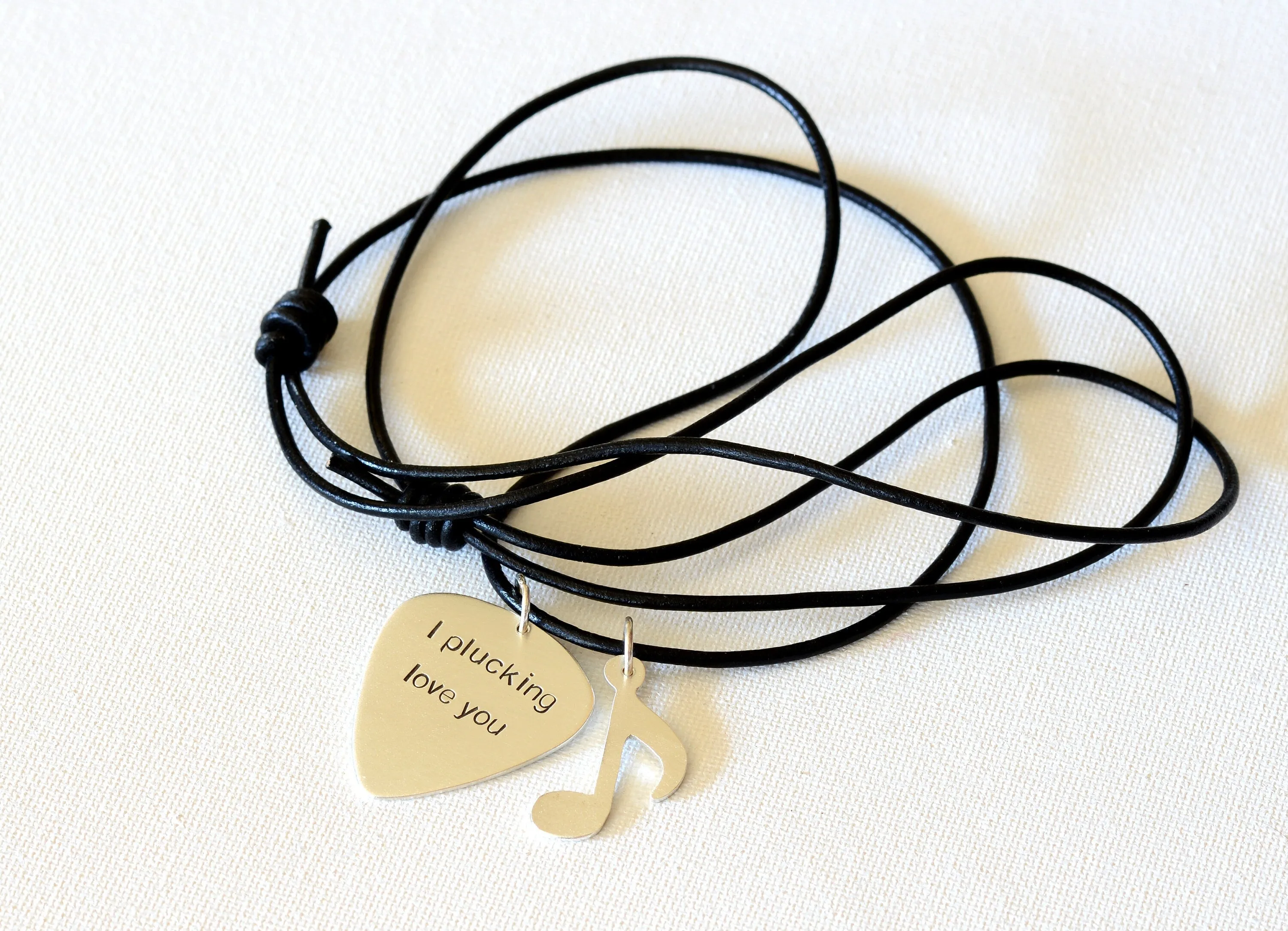I plucking love you sterling silver guitar pick necklace