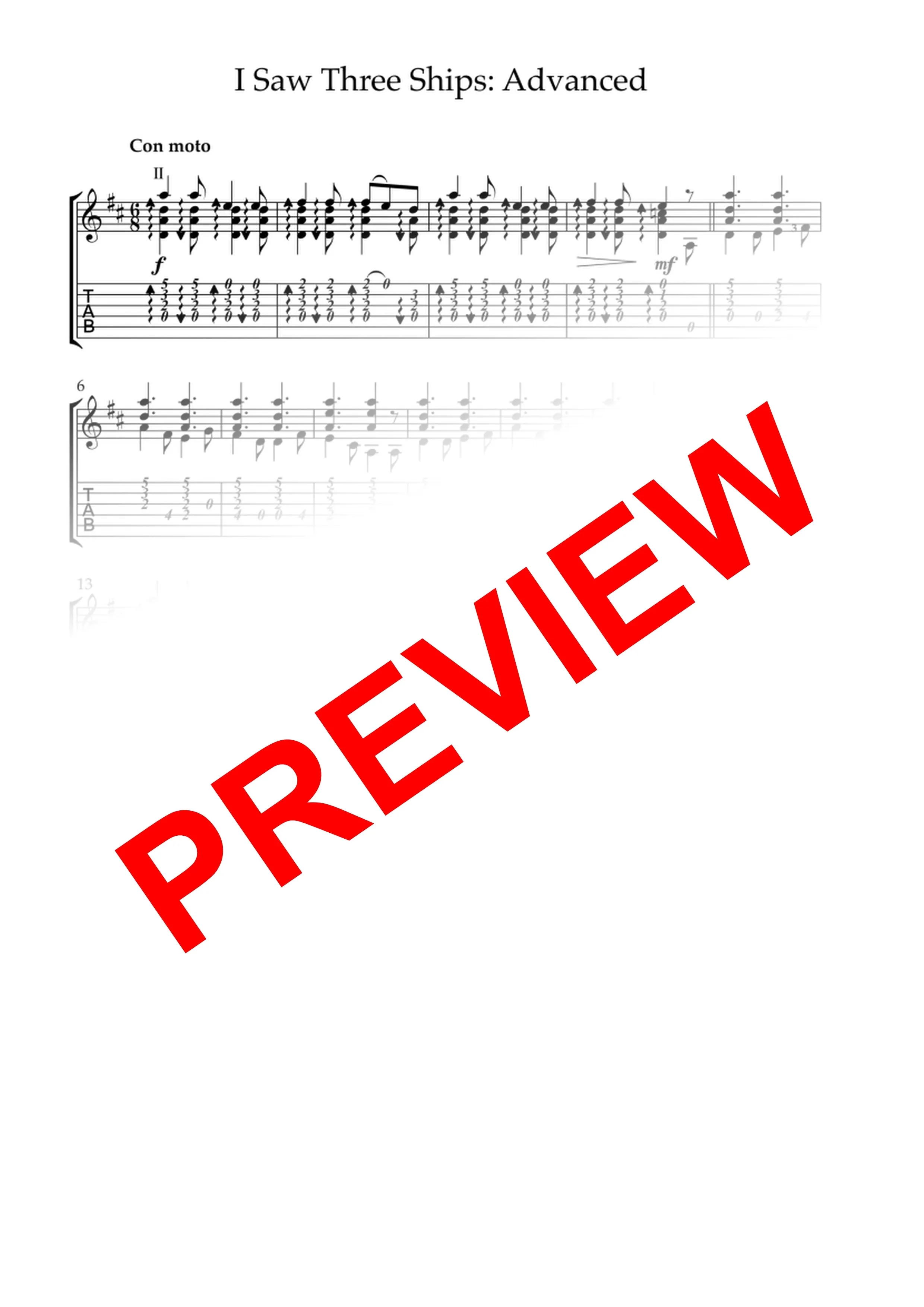 I Saw Three Ships: PDF Advanced Version for guitar - Sheet Music Download