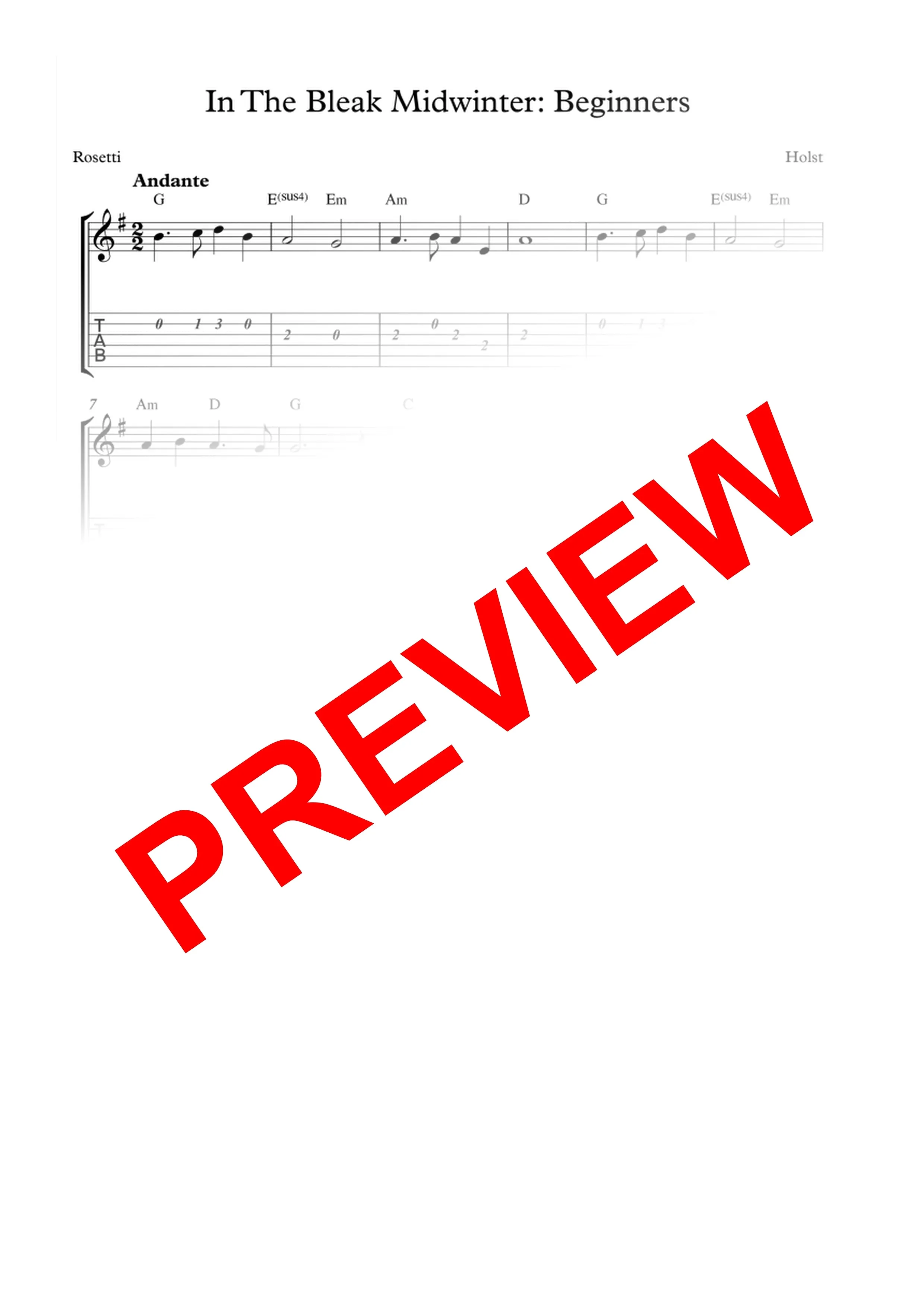 In The Bleak Midwinter: PDF Beginner Version for guitar - Sheet Music Download