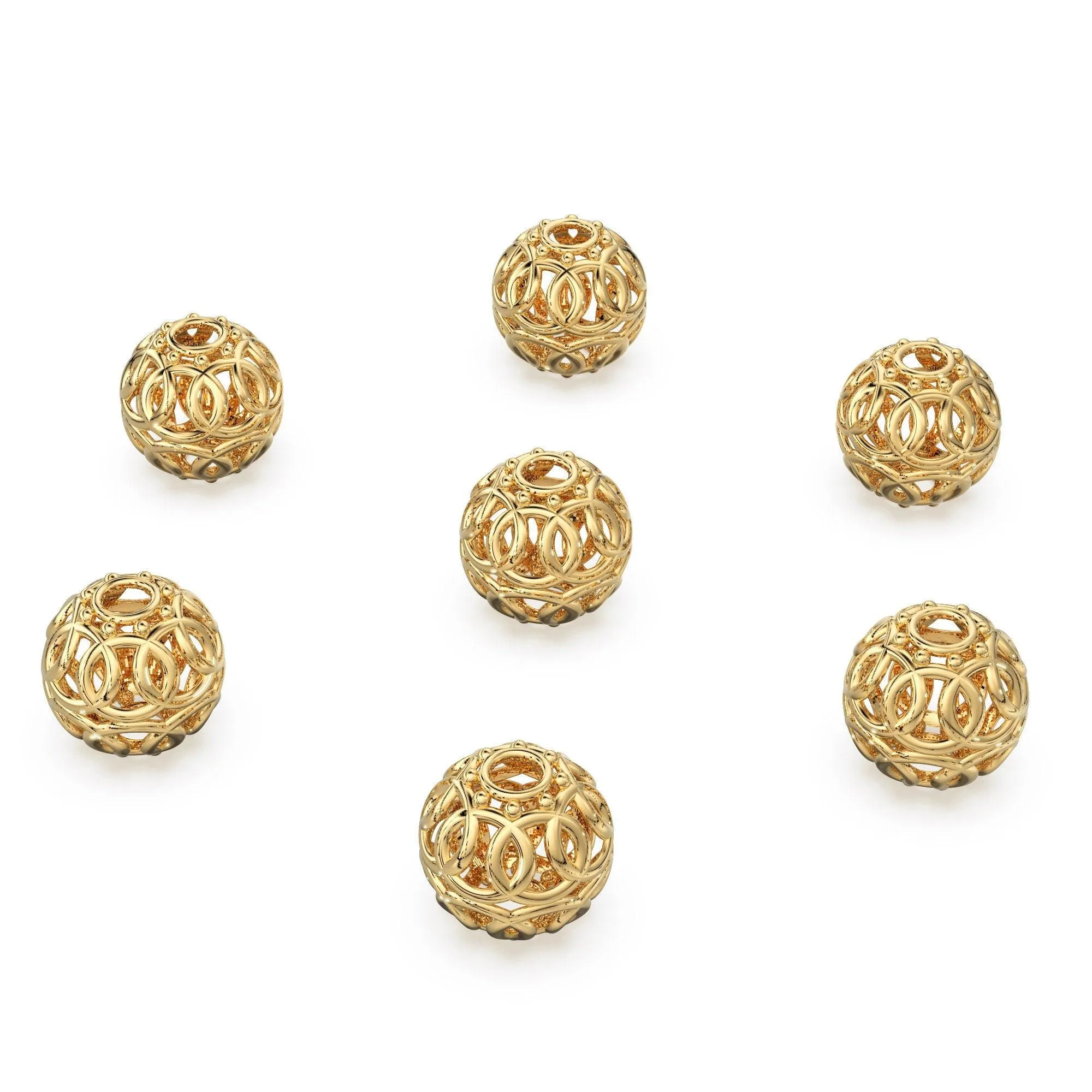 Interlocking Designer Round Solid Gold 14k 18k Handmade Gold Spacer Bead Jewelry Making Supply 6mm 8mm 10mm