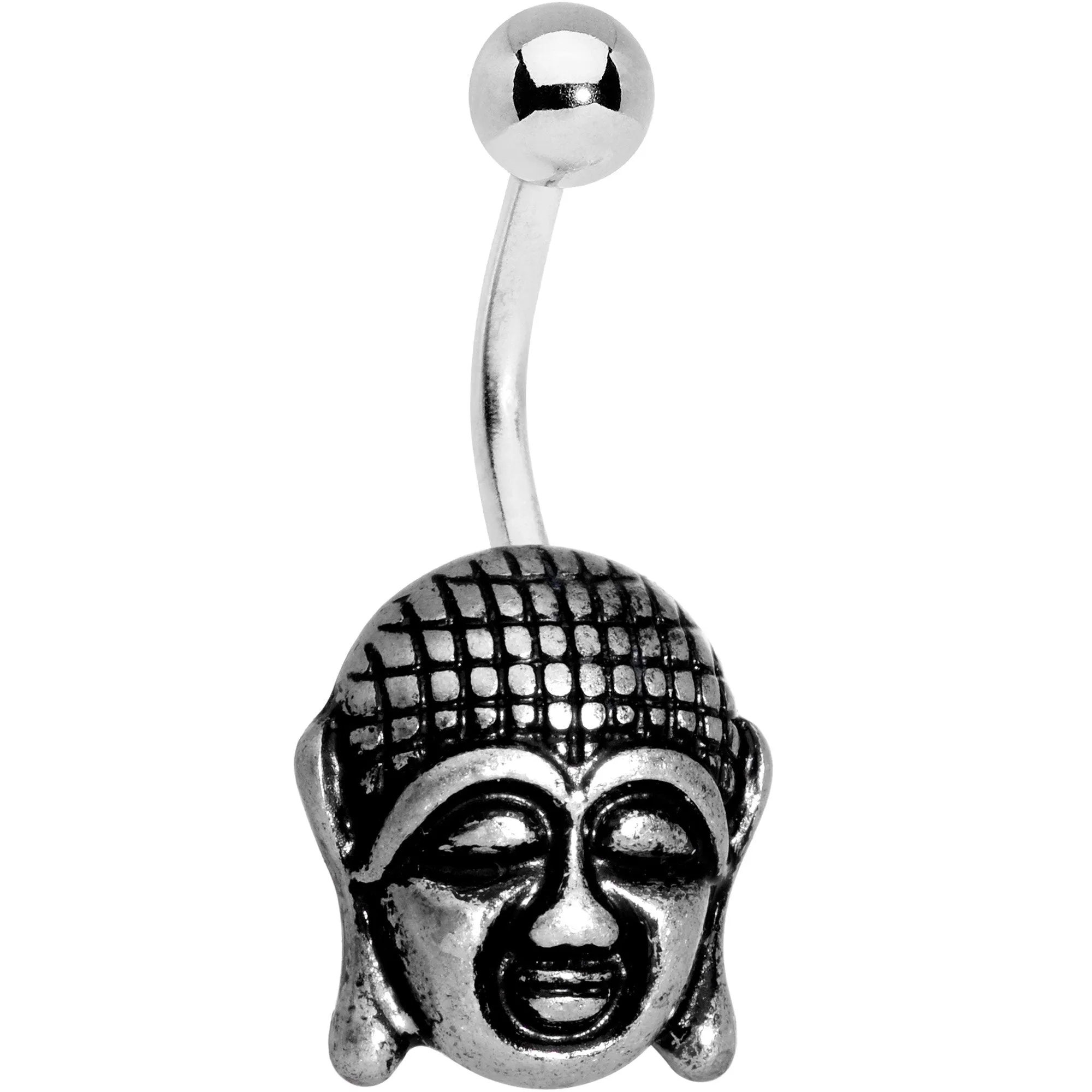 Iridescent Lotus Flower and Ancient Buddha Belly Ring Set of 2