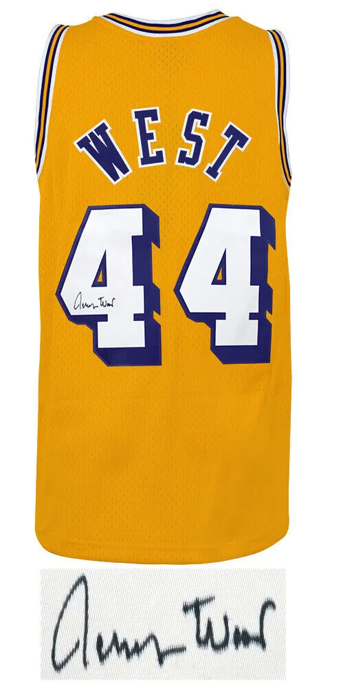 Jerry West Signed Lakers Gold 71-72 T/B M&N Swingman Basketball Jersey -(SS COA)